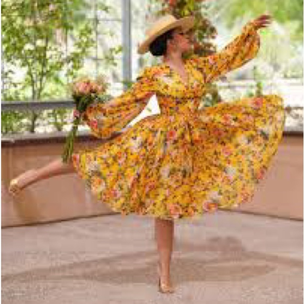 NWT vintage vandalism yellow floral Zelda dress XS